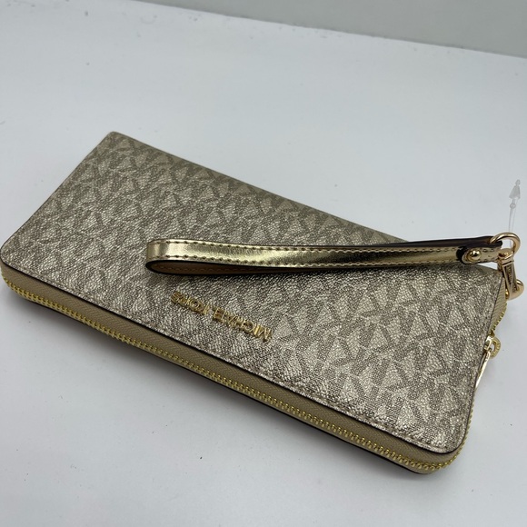 MICHAEL KORS Jet Set Lg Metallic Signature Logo Continental Wallet Wristlet Phon - Picture 9 of 16